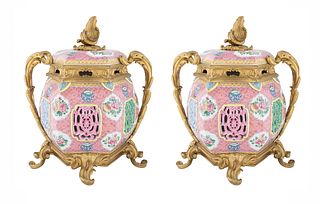A PAIR OF CHINESE ORMOLU-MOUNTED PORCELAIN VASES, EARLY 20TH CENTURY 