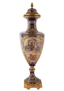 A SEVRES STYLE PORCELAIN URN, GILLY, LATE 19TH CENTURY 