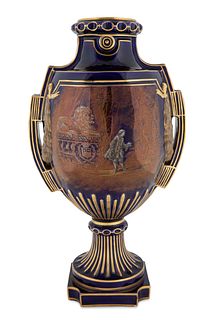 A PORCELAIN COBALT AND GILT VASE, P. PEYROCHE AND A. NICAUD, MID-19TH CENTURY 