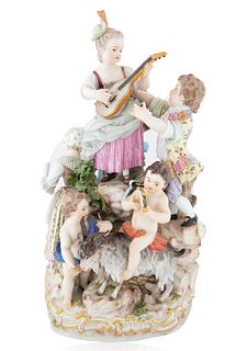 A GERMAN MEISSEN PORCELAIN FIGURAL GROUP EMBLEMATIC OF MUSIC, MEISSEN, DRESDEN, LATE 19TH-EARLY 20TH CENTURY