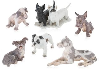 A GROUP OF SIX PORCELAIN DOG FIGURES BY DOULTON BESWICK, DAHL JENSEN AND ROSENTHAL, EARLY 20TH CENTURY
