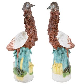 PAIR OF ITALIAN EXOTIC BIRD PORCELAIN FIGURINES, MODELLED AFTER ITALIAN MAJOLICA MODELS, MID-LATE 20TH CENTURY 