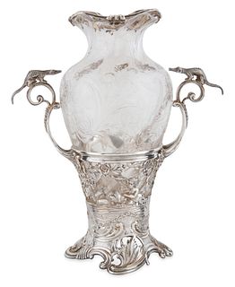 A BRITISH SILVER AND GLASS VASE, WILLIAM CHINNERY, LONDON, CIRCA EARLY 19TH CENTURY 