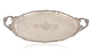 A BRITISH SILVER SERVING TRAY, 19TH CENTURY 