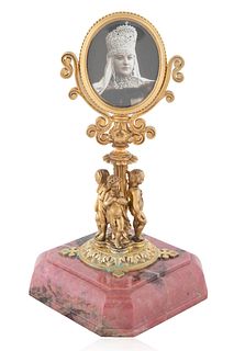 A RUSSIAN GILT SILVER AND RHODONITE PHOTO FRAME, ST. PETERSBURG 1873-1898 