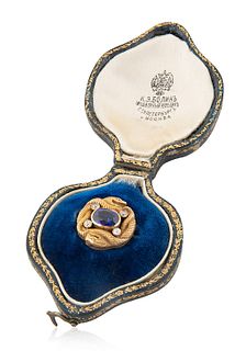 A RUSSIAN GOLD, SAPPHIRE AND DIAMOND BROOCH, WORKMASTER KONSTANTIN LINKE, RETAILED BY BOLIN, ST. PETERSBURG, 1890-1908
