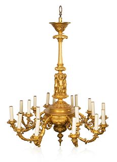 A LOUIS XIV-STYLE ORMOLU EIGHTEEN-LIGHT CHANDELIER, MOST LIKELY FRENCH, EARLY 19TH CENTURY 