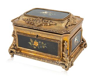 A FRENCH PIETRA DURA BRONZE MOUNTED VANITY BOX, LATE 19TH CENTURY  