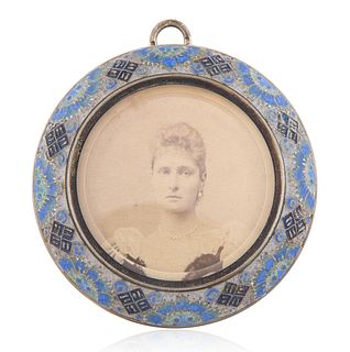A RUSSIAN SILVER AND SHADED CLOISONNE ENAMEL PICTURE FRAME WITH GRAND DUCHESS MARIA PAVLOVNA (1854-1920), FEDOR RUCKERT MOSCOW 1908-1917 