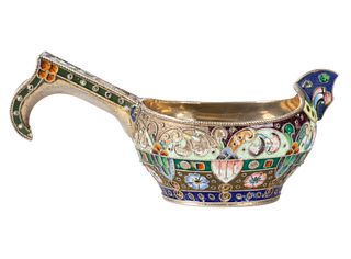 A RUSSIAN SILVER AND ENAMEL KOVSH, MOSCOW, AFTER 1908-1917 