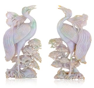 PAIR OF CHINESE  JADEITE CARVINGS, FIRST HALF OF 20TH CENTURY 