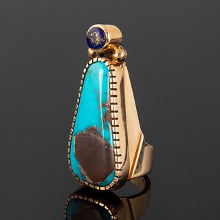 A Charles Loloma Gold, Turquoise, and Lapis Ring
