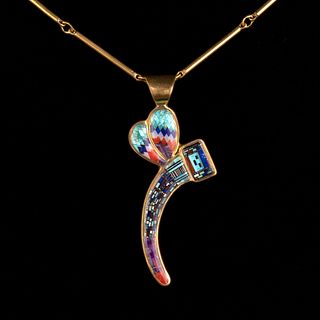 A Carl & Irene Clark Gold Dragonfly Pendant with Micro-Mosaic Inlay & Chain