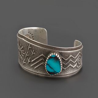 A Robert Sorrell Silver and Turquoise Cuff Bracelet