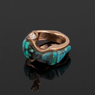 A Gold, Turquoise and Diamond Ring