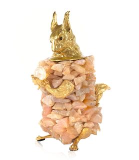 A BRASS AND ROSE QUARTZ SQUIRREL BY ANTHONY REDMILE (B. 1940), CIRCA 1970