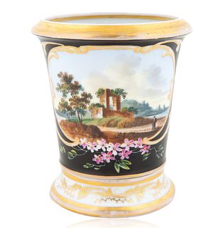 A RUSSIAN PORCELAIN FLOWER VASE AND TRAY, POPOV PORCELAIN FACTORY, GORBUNOVO, 1811-1860's 