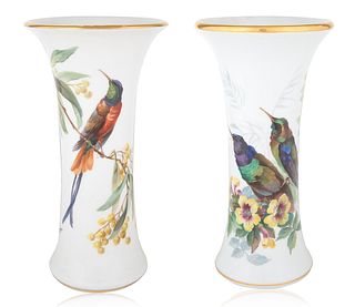 A PAIR OF GERMAN PORCELAIN VASES WITH BIRDS, MEISSEN, CIRCA 1920's 