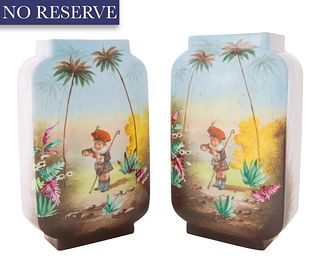 PAIR OF FRENCH TROPICAL VASES, CV & CO., LIMOGES,  EARLY 20TH CENTURY 