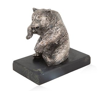 A RUSSIAN-IMPORTED SILVER MODEL OF A BEAR, LATE 19TH-EARLY 20TH CENTURY