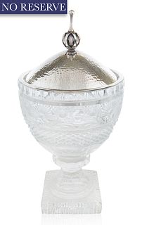 A GERMAN GLASS AND SILVER COVERED CANDY BOWL, 20TH CENTURY 