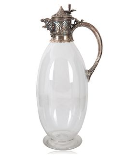 A SILVER PLATED AND GLASS PITCHER, WILLIAM EATON, LONDON, 1930 