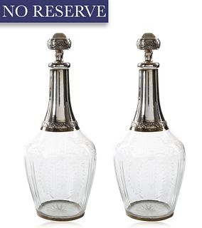 PAIR OF GLASS AND SILVER DECANTERS, AUSTRIA-HUNGARY, CIRCA 19TH CENTURY 