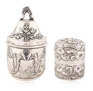 AN AMERICAN SILVER INKWELL AND COVERED CUP, INKWELL BY WILLIAM B. DURGIN CO., CONCORD NEW HAMPSHIRE AND PROVIDENCE, RHODE ISLAND, LATE 19TH CENTURY 