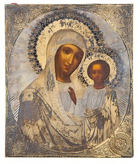 A RUSSIAN ICON OF THE KAZANSKAYA MOTHER OF GOD WITH SILVER OKLAD, MOSCOW, 1871