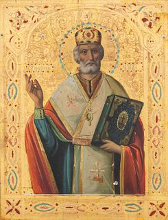 A RUSSIAN ICON OF ST. NICHOLAS THE WONDERWORKER, LATE 19TH CENTURY