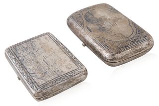 A PAIR OF RUSSIAN SILVER AND NIELLO CIGARETTE CASES, ONE SERGEI NAZAROV, MOSCOW, 1884 AND 1895