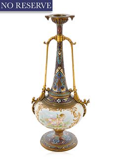 FRENCH CHAMPLEVE ENAMEL CANDLE HOLDER, EARLY 20TH CENTURY 