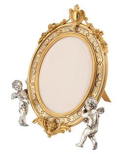 AN ORMOLU AND ENAMEL PICTURE FRAME, 20TH CENTURY