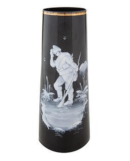 A RUSSIAN GLASS VASE WITH CRYING WWI SOLDIER, AFTER I.V. SPINAR'S DESIGN, GUSEVSKY CUT GLASS FACTORY, CIRCA 1914-1916  
