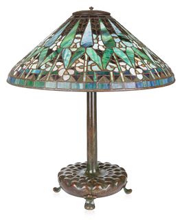 A MODERN 'MORNING GLORY' TABLE LAMP, MANNER OF TIFFANY STUDIOS