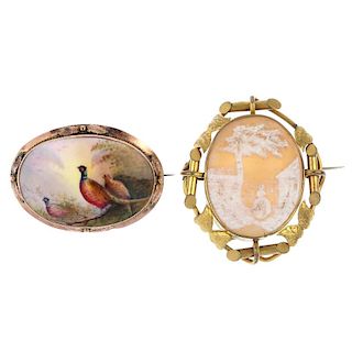 Two late 19th to early 20th century brooches. To include a late 19th century shell cameo brooch depi