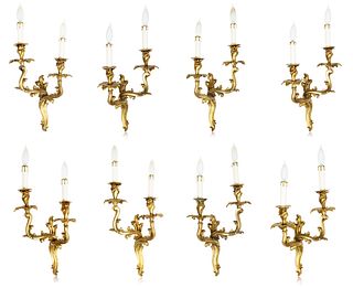 SET OF EIGHT CONTINENTAL ORMOLU SCONCES, LATE 19TH-EARLY 20TH CENTURY 