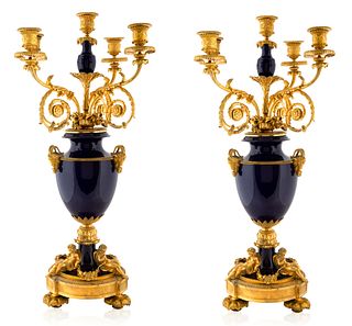A PAIR OF FRENCH ORMOLU-MOUNTED PORCELAIN CANDELABRA, LATE 19TH-EARLY 20TH CENTURY 