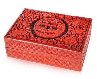 A CHINESE CARVED CINNABAR LACQUER 'LOTUS' BOX AND COVER, 18TH-19TH CENTURY