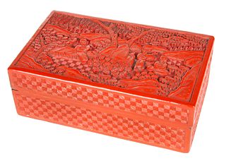 A CHINESE CARVED CINNABAR LACQUER BOX AND COVER, 18TH-19TH CENTURY