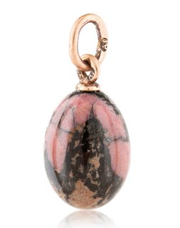 A RUSSIAN RHODONITE AND ROSE GOLD EGG PENDANT, WORKMASTER ALFRED THIELEMANN, ST. PETERSBURG, CIRCA 1895