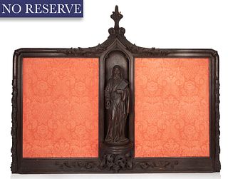 [ROERICH] A CONTINENTAL WOODEN ALTAR PIECE WITH ST. PETER SCULPTURE, LATE 17TH-EARLY 18TH CENTURY