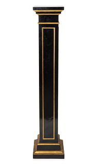 A FRENCH WOODEN EBONIZED BLACK AND GILT GOLD SQUARE PEDESTAL, MAISON JANSEN, MID-19TH CENTURY 