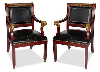 A PAIR OF NEOCLASSICAL STYLE GILT AND LEATHER  CHAIRS, EARLY 20TH CENTURY 