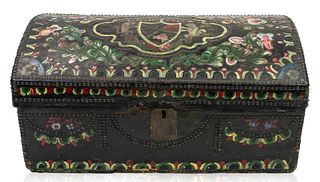 A POLYCHROME WOODEN TRUNK, SOUTH AMERICAN, LIKELY 18TH CENTURY