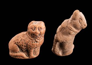 Pair of Romano-Egyptian Pottery Figures - Cat & Dog