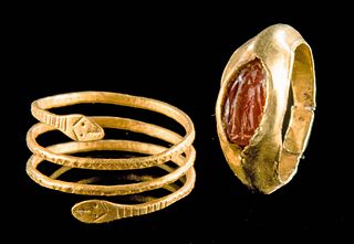 Lot of 2 Roman Gold Rings - Snake & Garnet