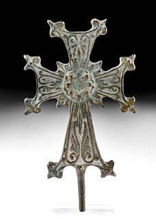 Byzantine Brass Cross Finial with Floral Design