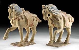 Pair of 19th C. Chinese Painted Wood Horses