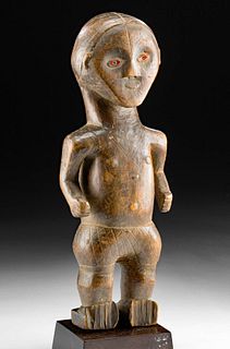 20th C. African Ubangi Wood Figure w/ Glass Bead Eyes